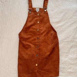 Rusty Orange Corduroy Button-Down Pinafore Dress